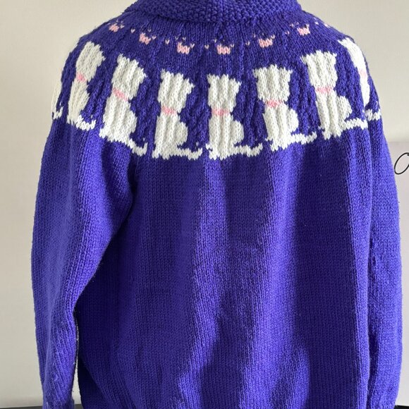 Handmade Button Down Sweater in a Purple Colour with Cutest Ever Dog or Cat - Picture 4 of 7